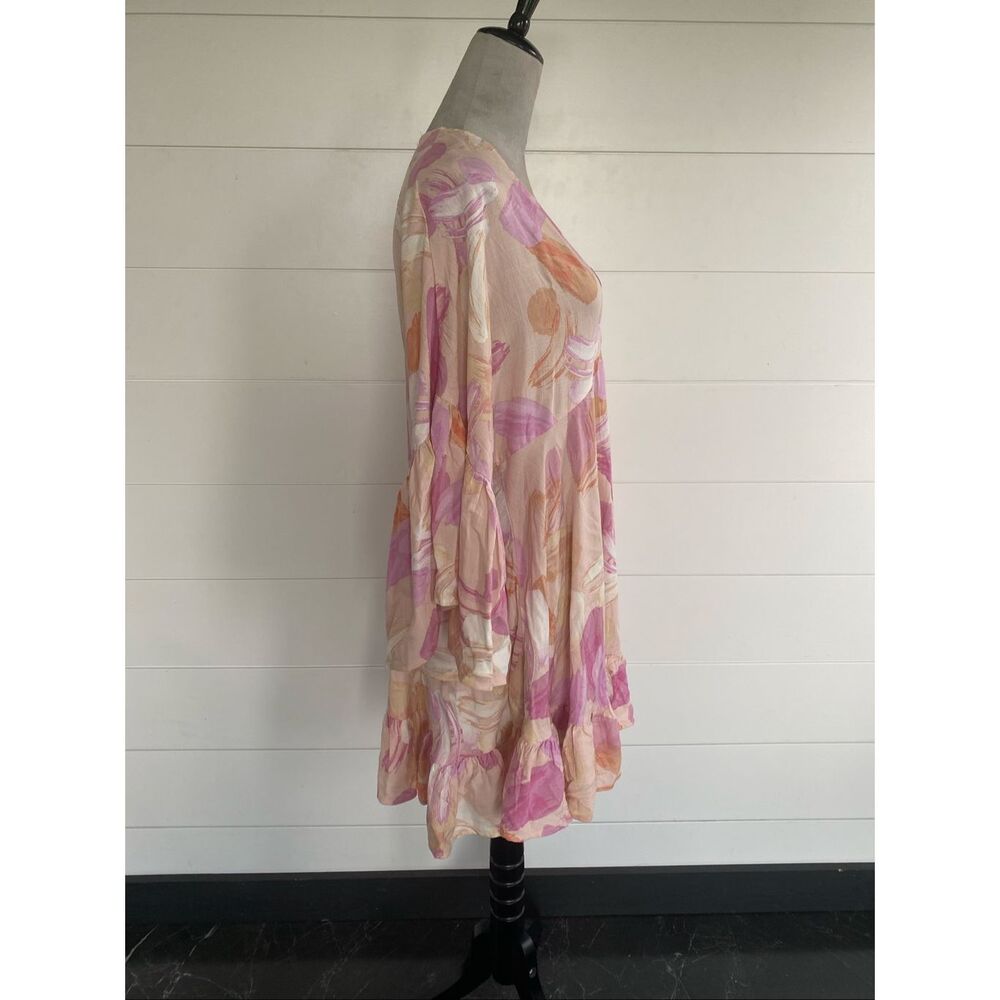 Label Of Love V-Neck Ruffle Bell Sleeve Mini Tunic Dress Short Boho Fairy Medium - Picture 6 of 13